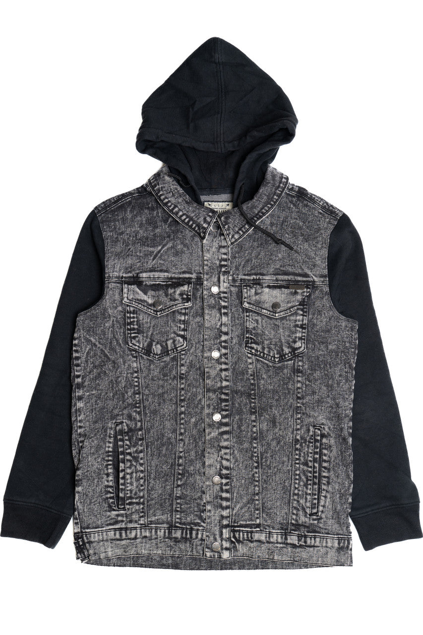 Upcycled 1990s Harley Davidson "Yucca Valley California" Back Patch Denim Hoodie Jacket