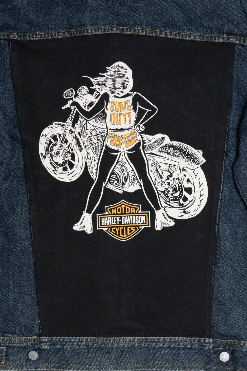 Upcycled Harley Davidson "Sun's Out! Fun's Out!" Back Patch Denim Jacket