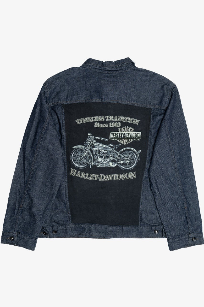 Upcycled Harley Davidson "Timeless Tradition" Back Patch Denim Jacket