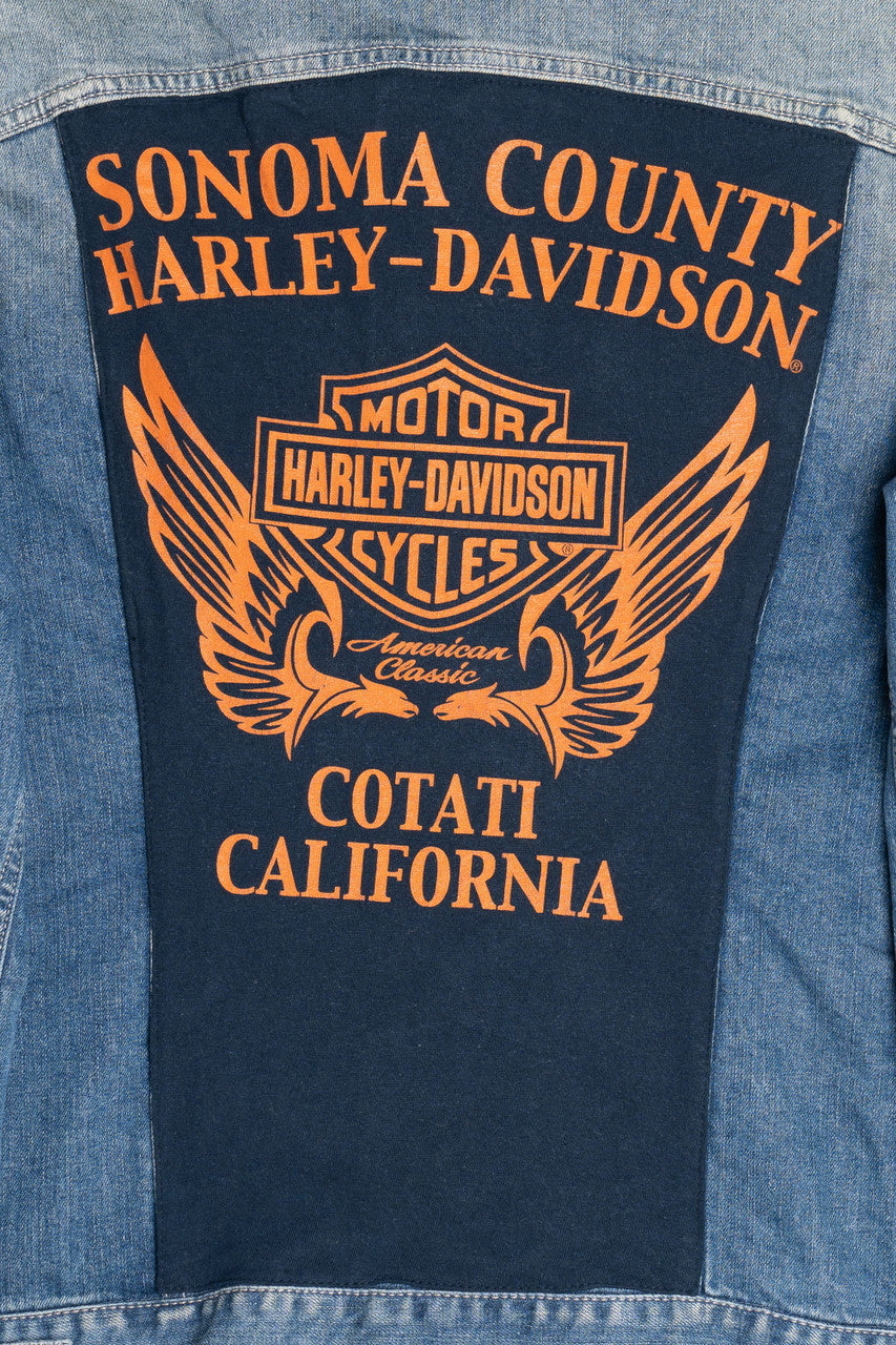 Upcycled Harley Davidson Sonoma County Back Patch Denim Jacket 1615