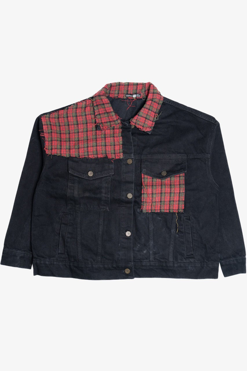 Upcycled Flannel & Harley Davidson Back Patch Denim Jacket