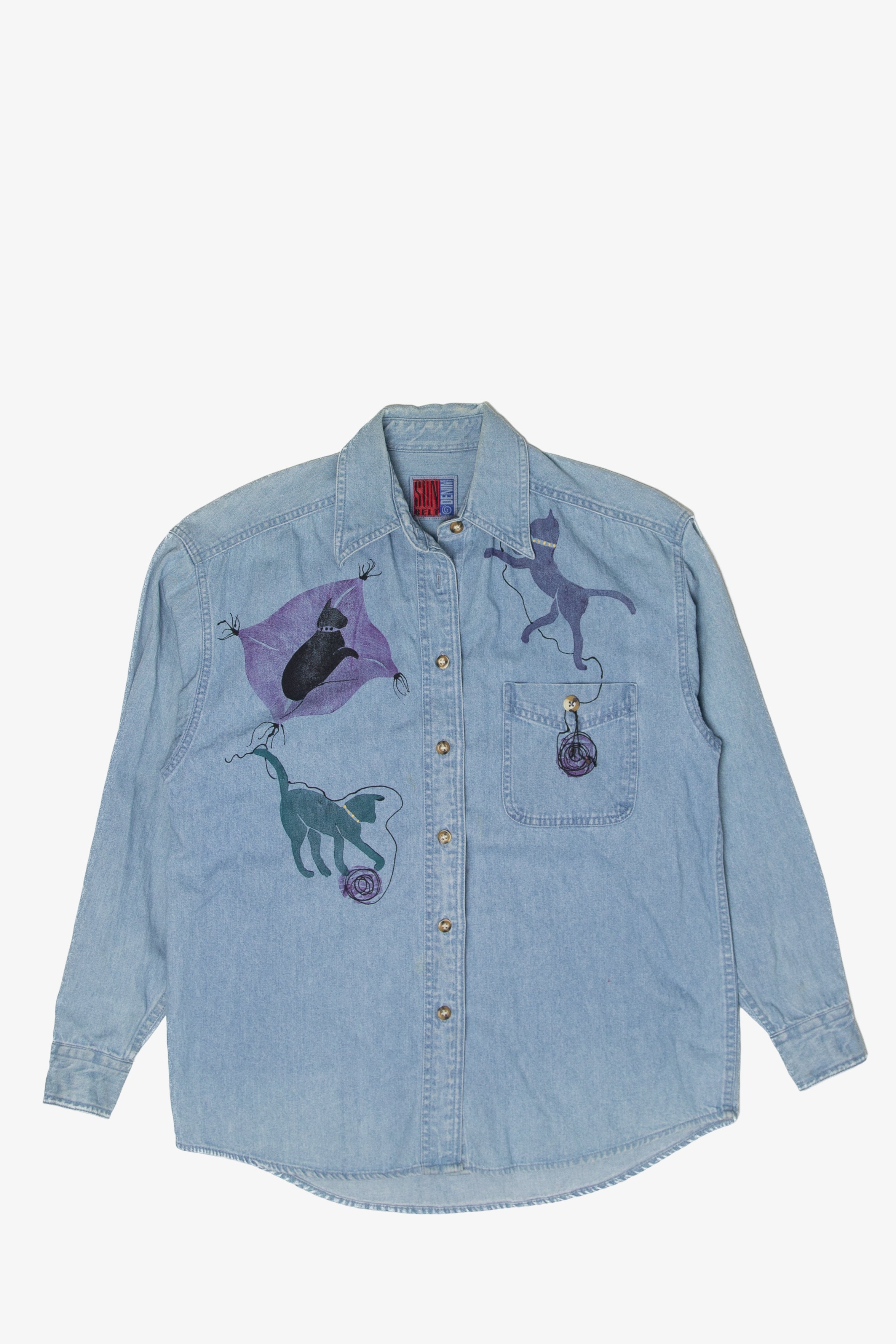 Vintage Cats With Yarn Sun Belt Denim Jacket