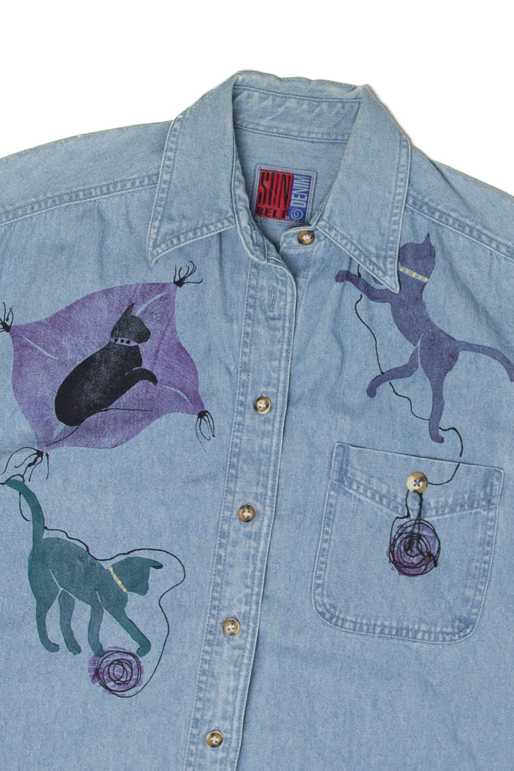 Vintage Cats With Yarn Sun Belt Denim Jacket