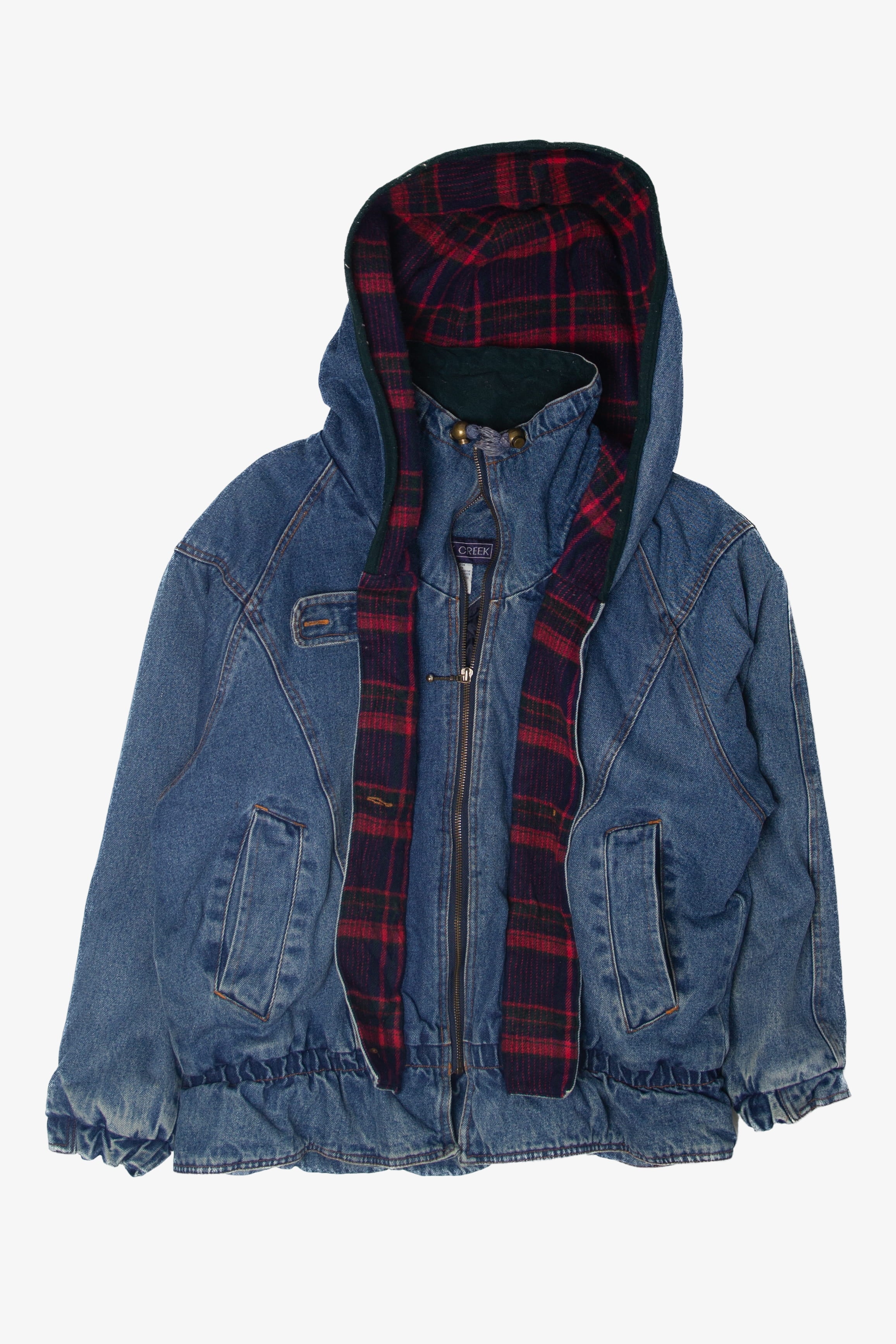 Vintage Rock Creek Hooded Plaid Denim Jacket (1990s)