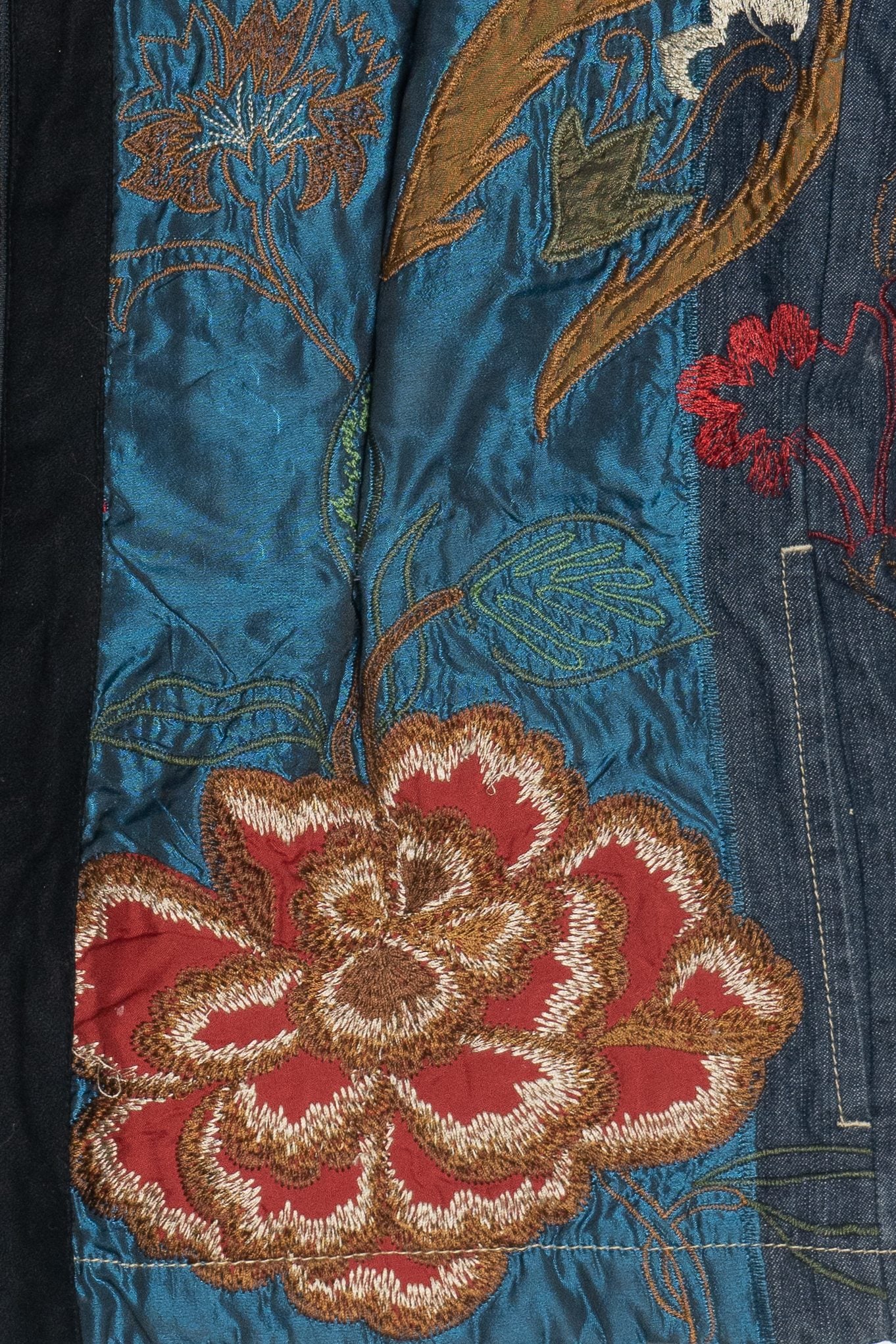 Vintage Chico's Silky Embroidered Patchwork Denim Jacket (2000s)