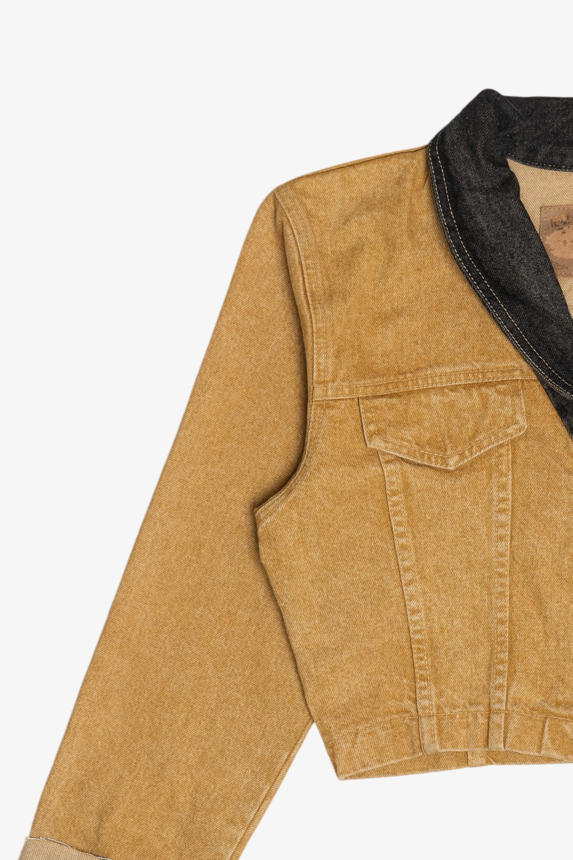 Vintage Paris Blues Contrast Collar Cropped Denim Jacket (1990s)