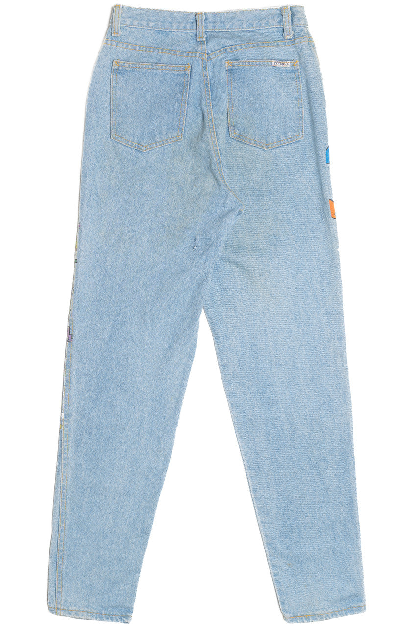 Vintage Hand Painted Memphis Design Doodle Art Denim Jeans (1990s)
