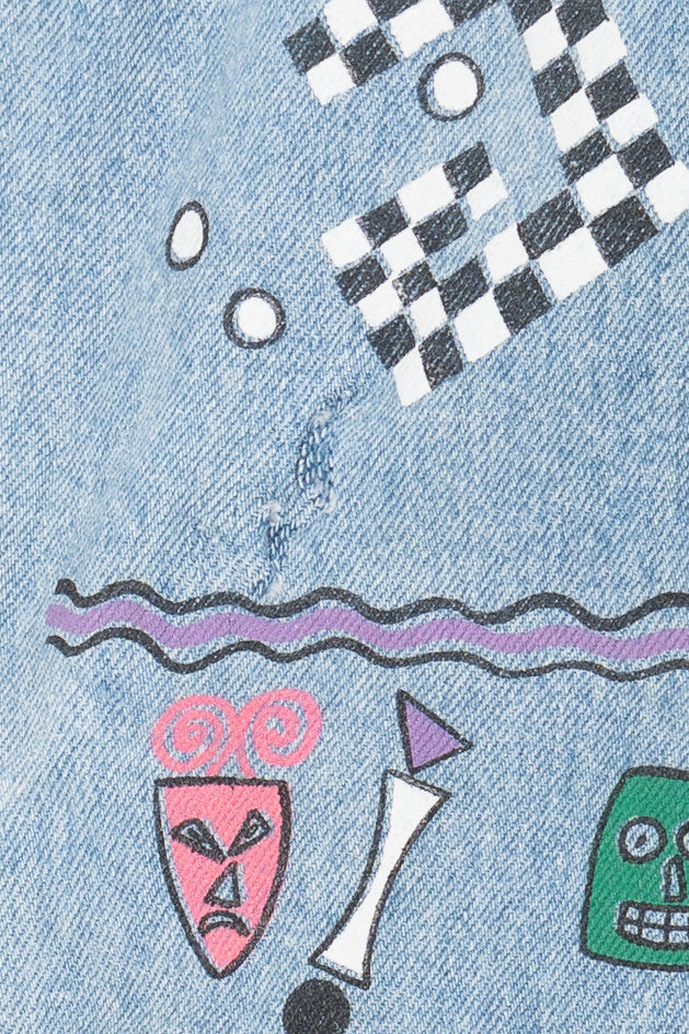 Vintage Hand Painted Memphis Design Doodle Art Denim Jeans (1990s)