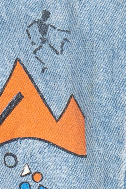 Vintage Hand Painted Memphis Design Doodle Art Denim Jeans (1990s)