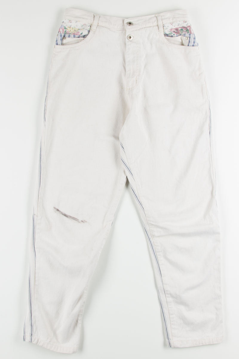 Vintage Cream & Striped Denim Jeans (sz. 12)