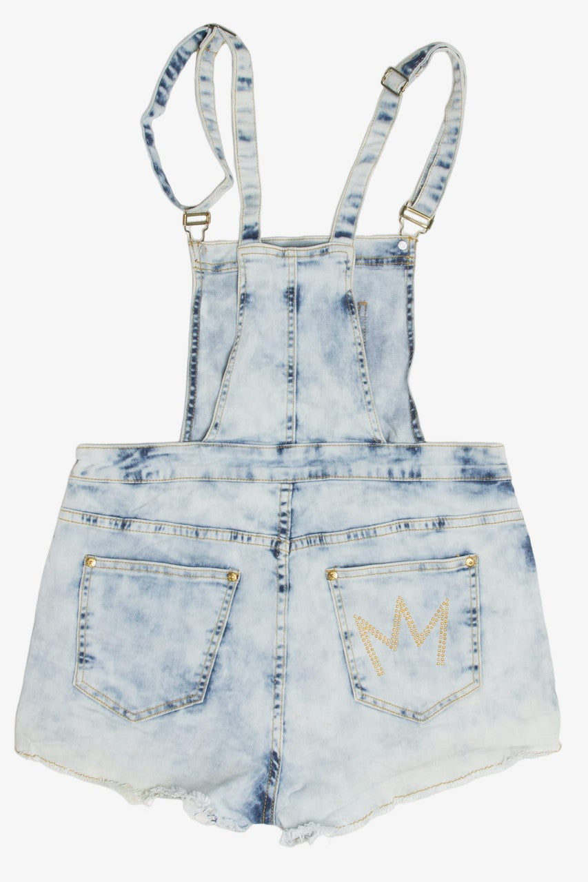 Acid Washed Nicki Minaj Denim Overall Shorts