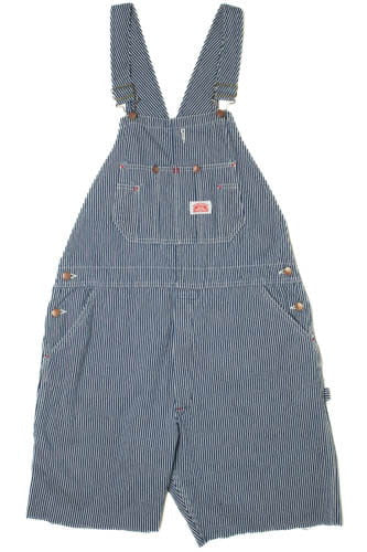 Vintage Round House Hickory Railroad Stripe Cropped Denim Overall Shorts