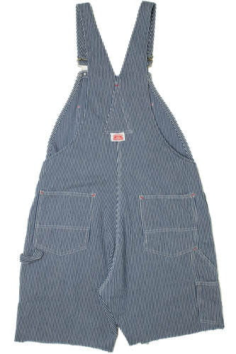 Vintage Round House Hickory Railroad Stripe Cropped Denim Overall Shorts