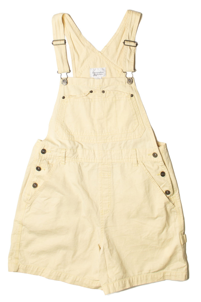 Christopher & Banks Pastel Yellow Carpenter Overall Shorts
