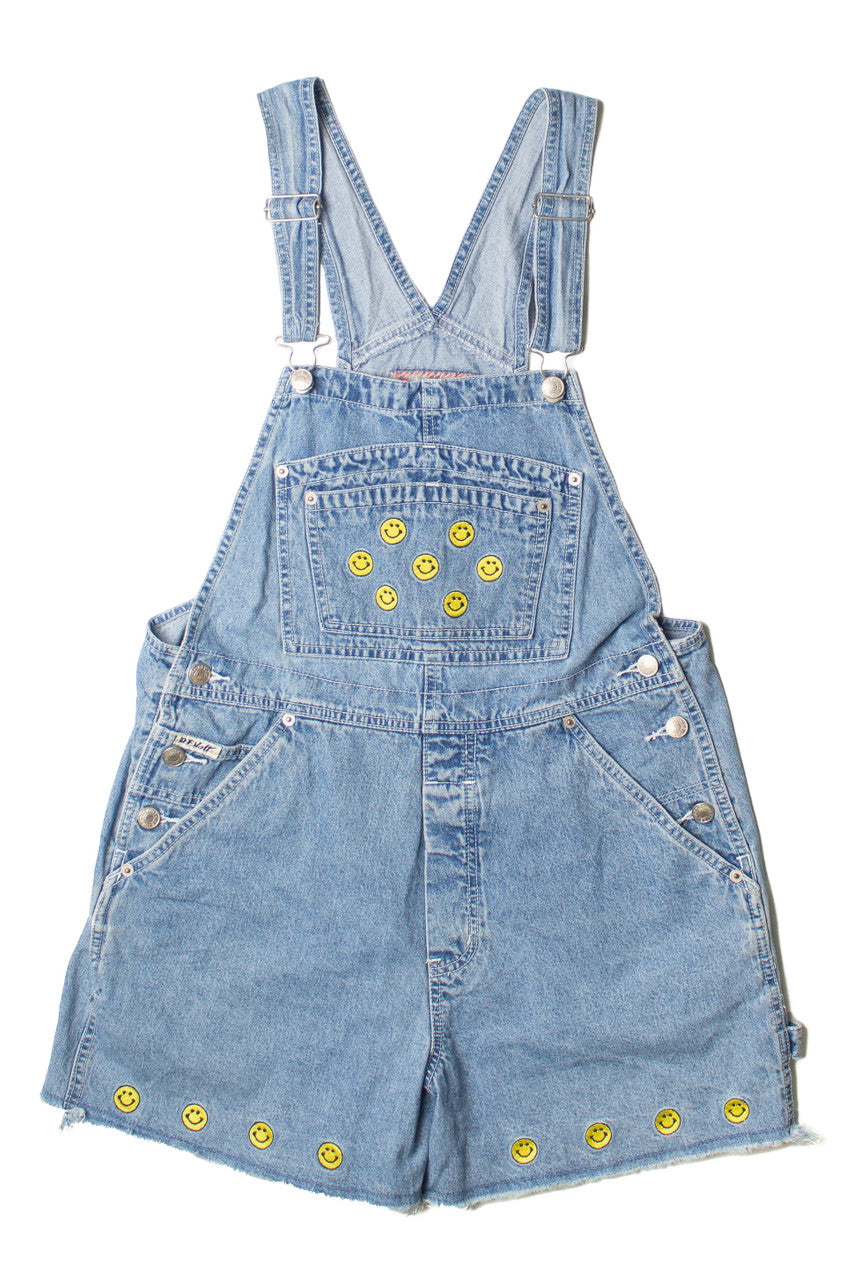 Vintage Revolt Smiley Face Carpenter Denim Overall Shorts (2000s)