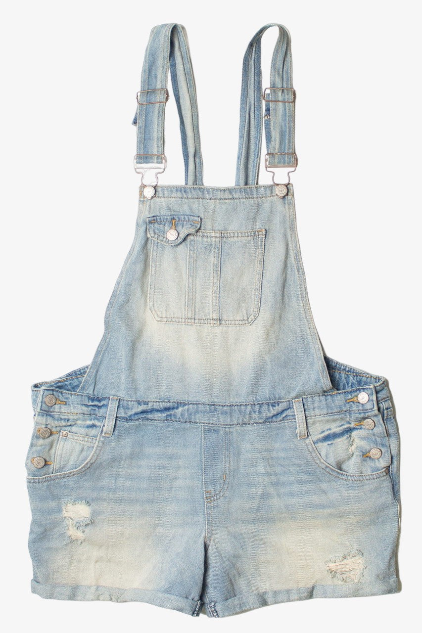 Light Wash Distressed Lei Denim Overall Shorts