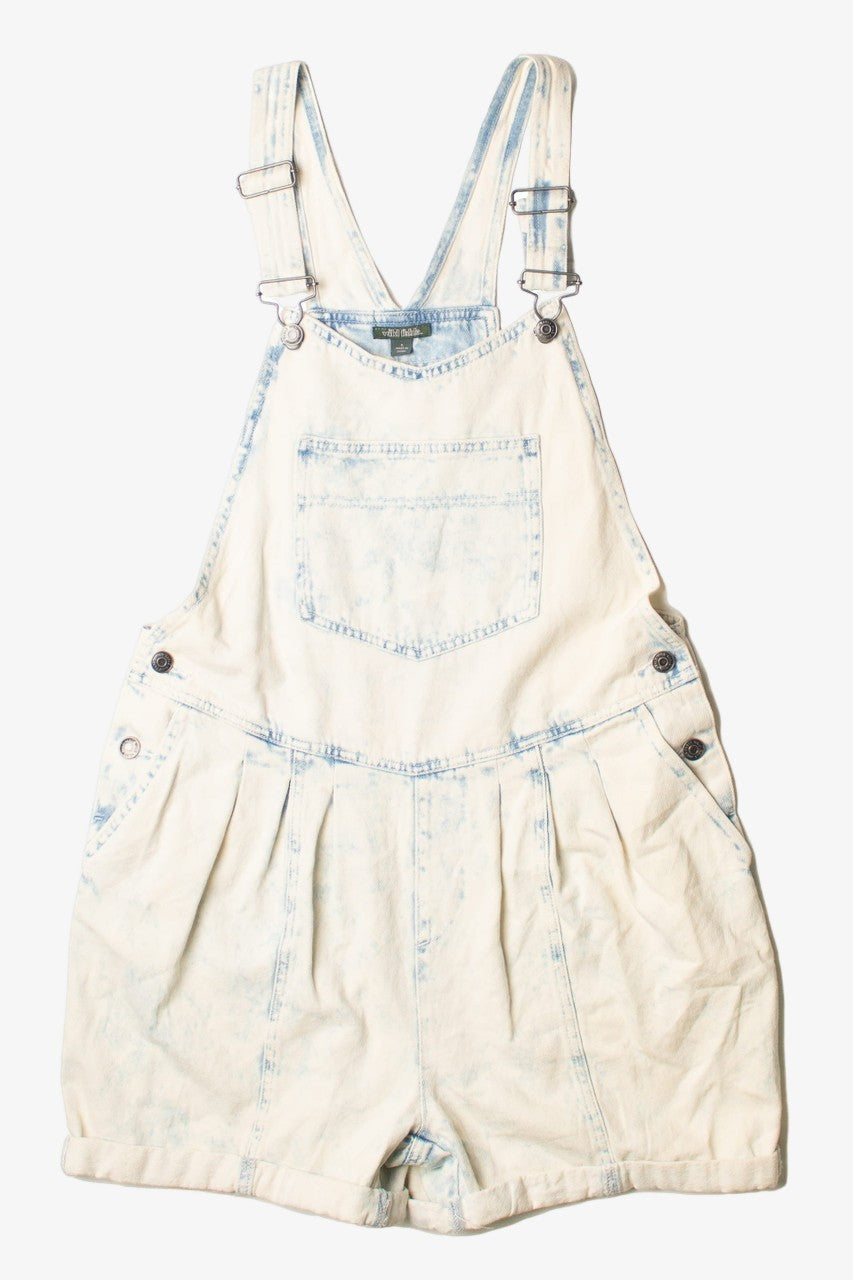 Light Acid Wash Pleated Denim Overall Shorts