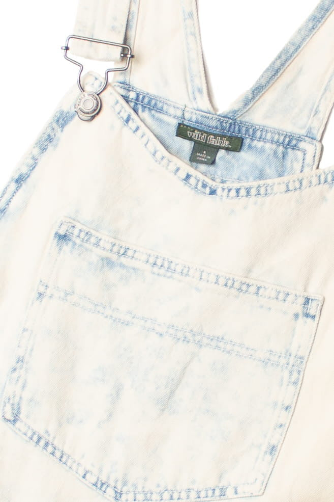 Light Acid Wash Pleated Denim Overall Shorts