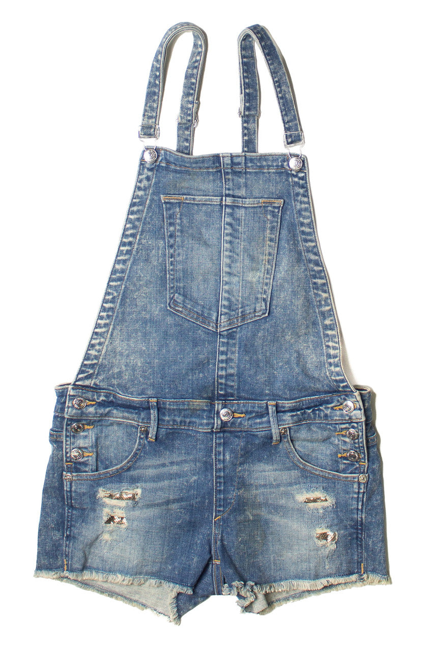True Religion Distressed Sequin Overall Shorts