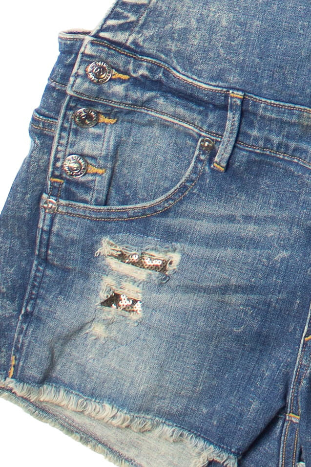 True Religion Distressed Sequin Overall Shorts