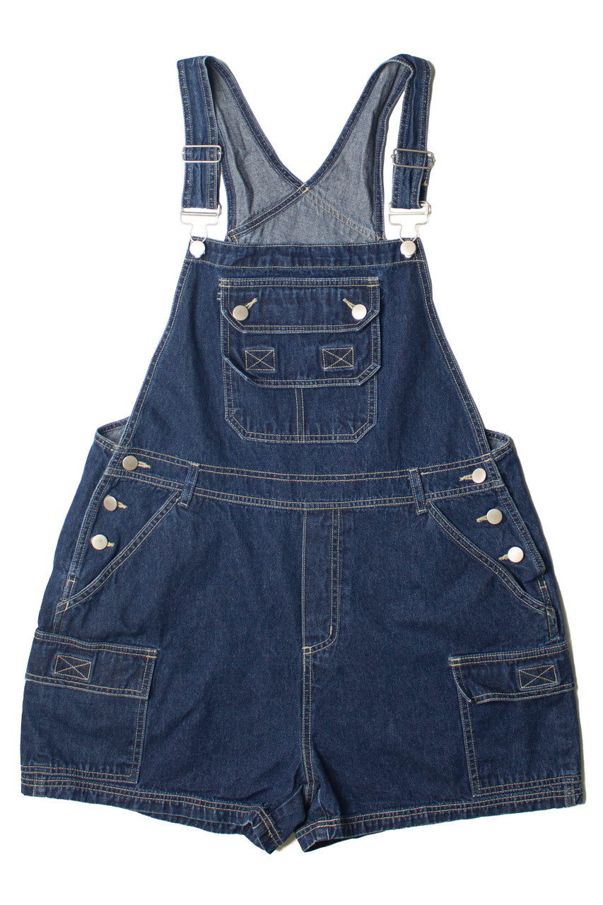 Dark Wash Cargo Denim Overall Shorts