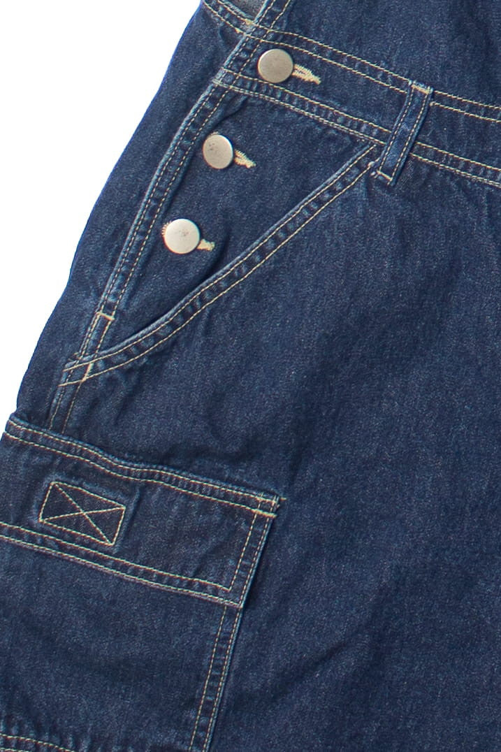 Dark Wash Cargo Denim Overall Shorts