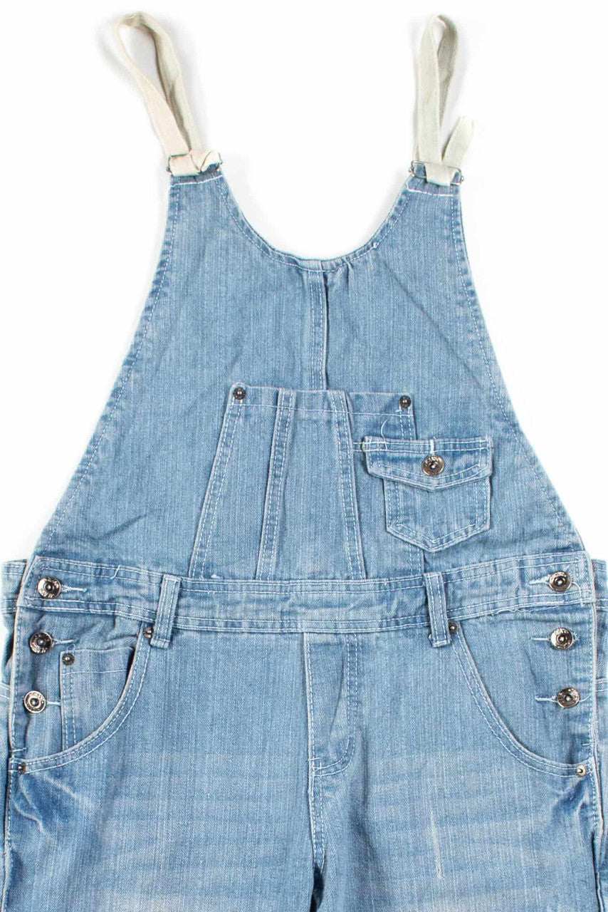 Light Wash Distressed Denim Overalls 2