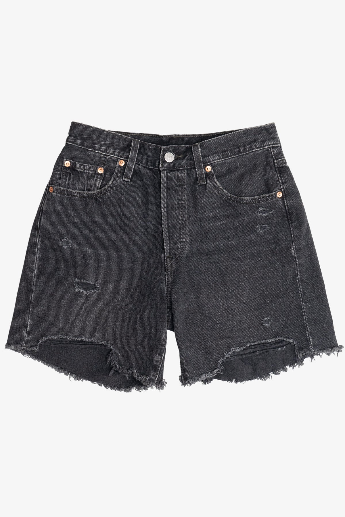 Levi's Premium 501 Distressed Faded Black Cut Off Denim Shorts (2020s)