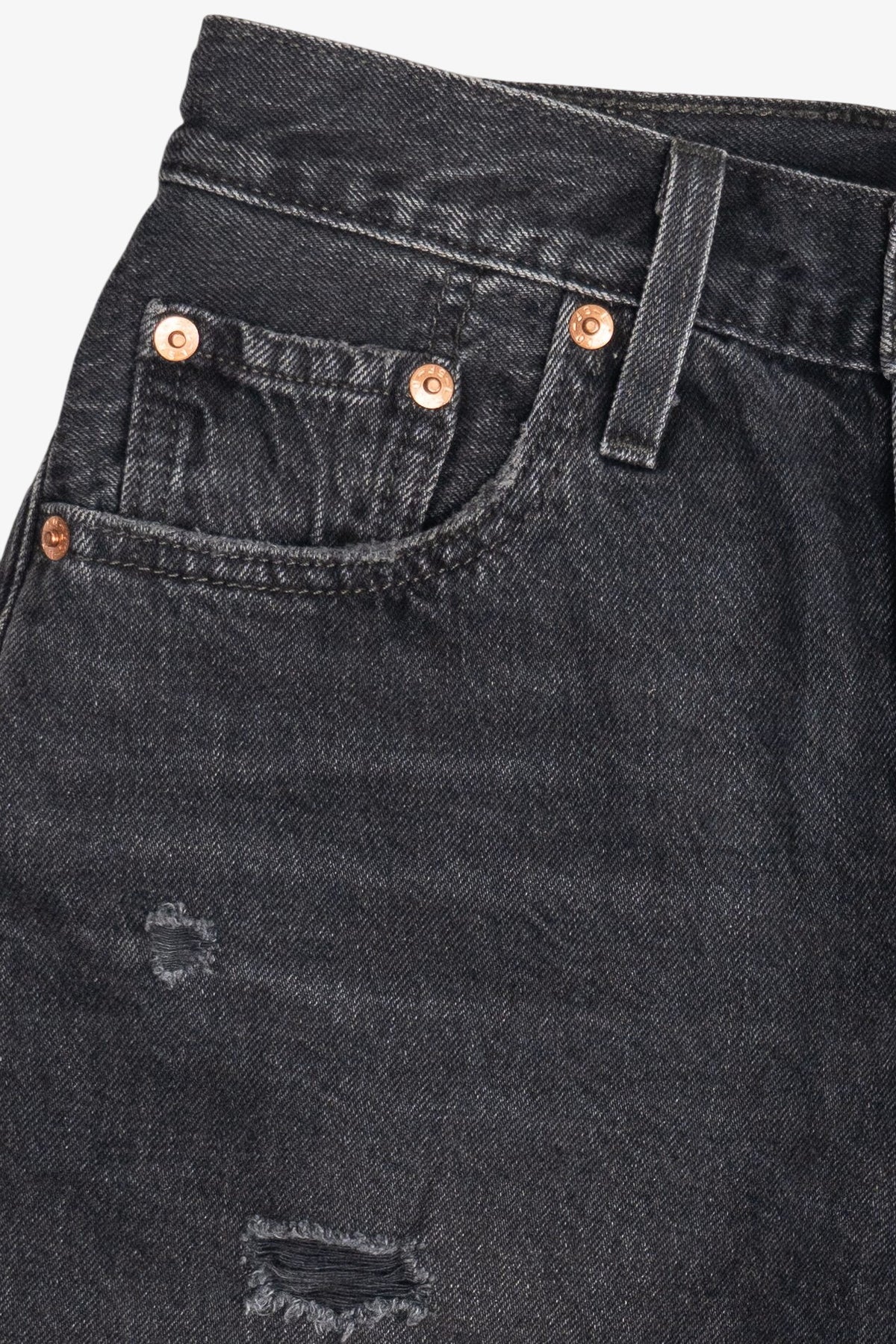 Levi's Premium 501 Distressed Faded Black Cut Off Denim Shorts (2020s)