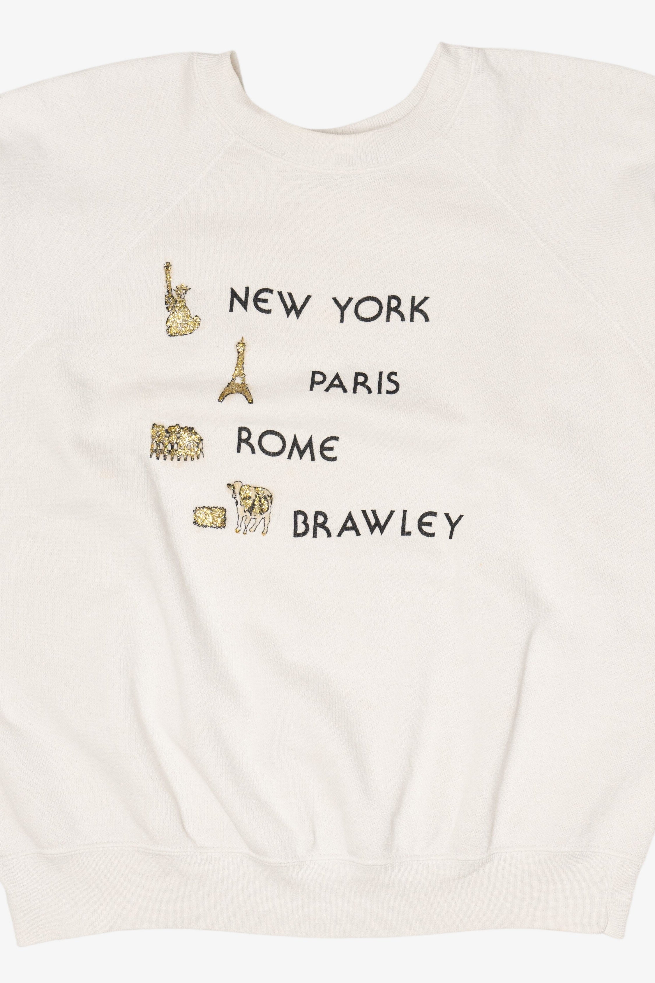 Vintage White "New York, Paris, Rome, Brawley" Tultex Raglan Sweatshirt (1990s)