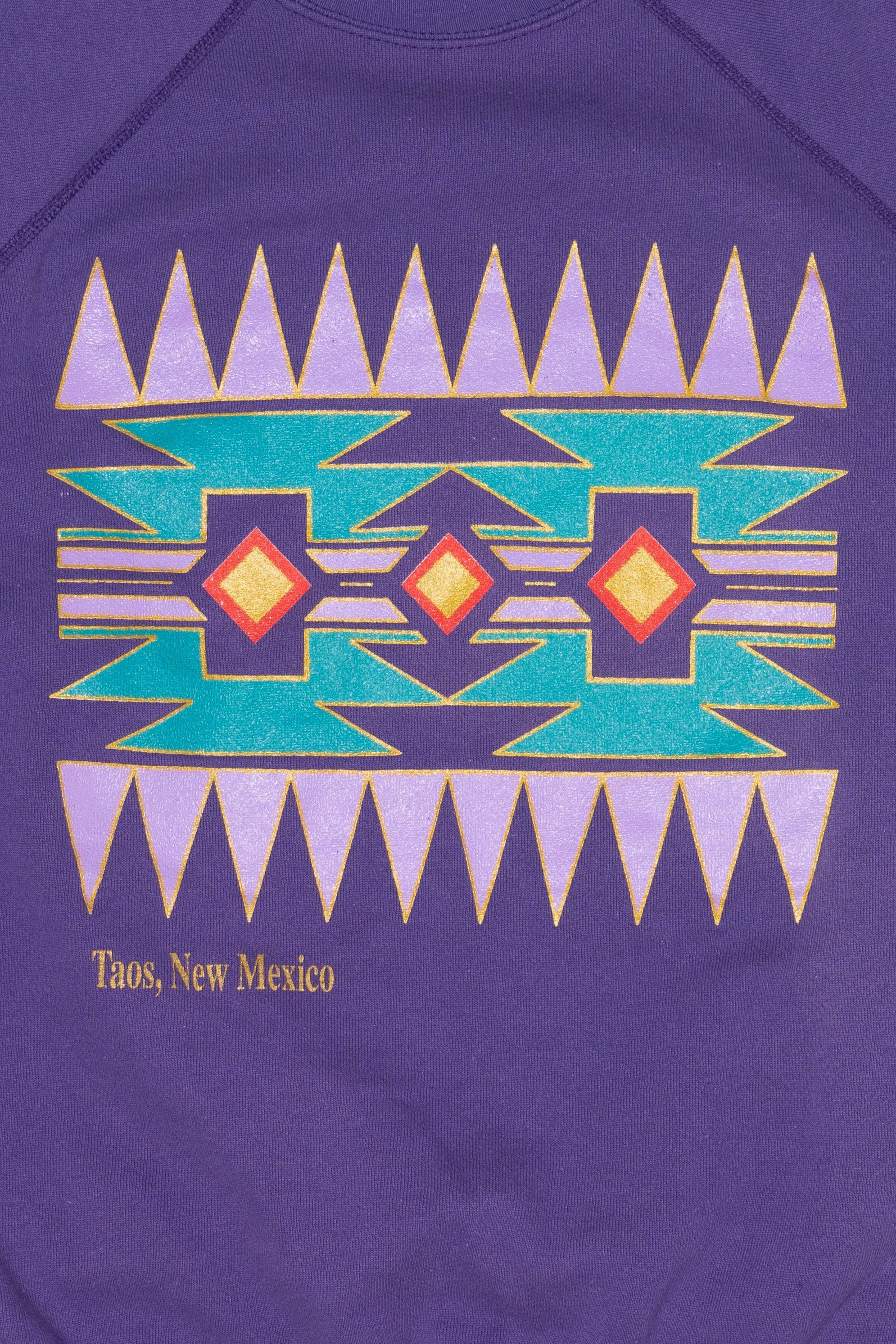 Vintage Purple Taos, New Mexico Southerwestern Pattern Tultex Sweatshirt (1990s)