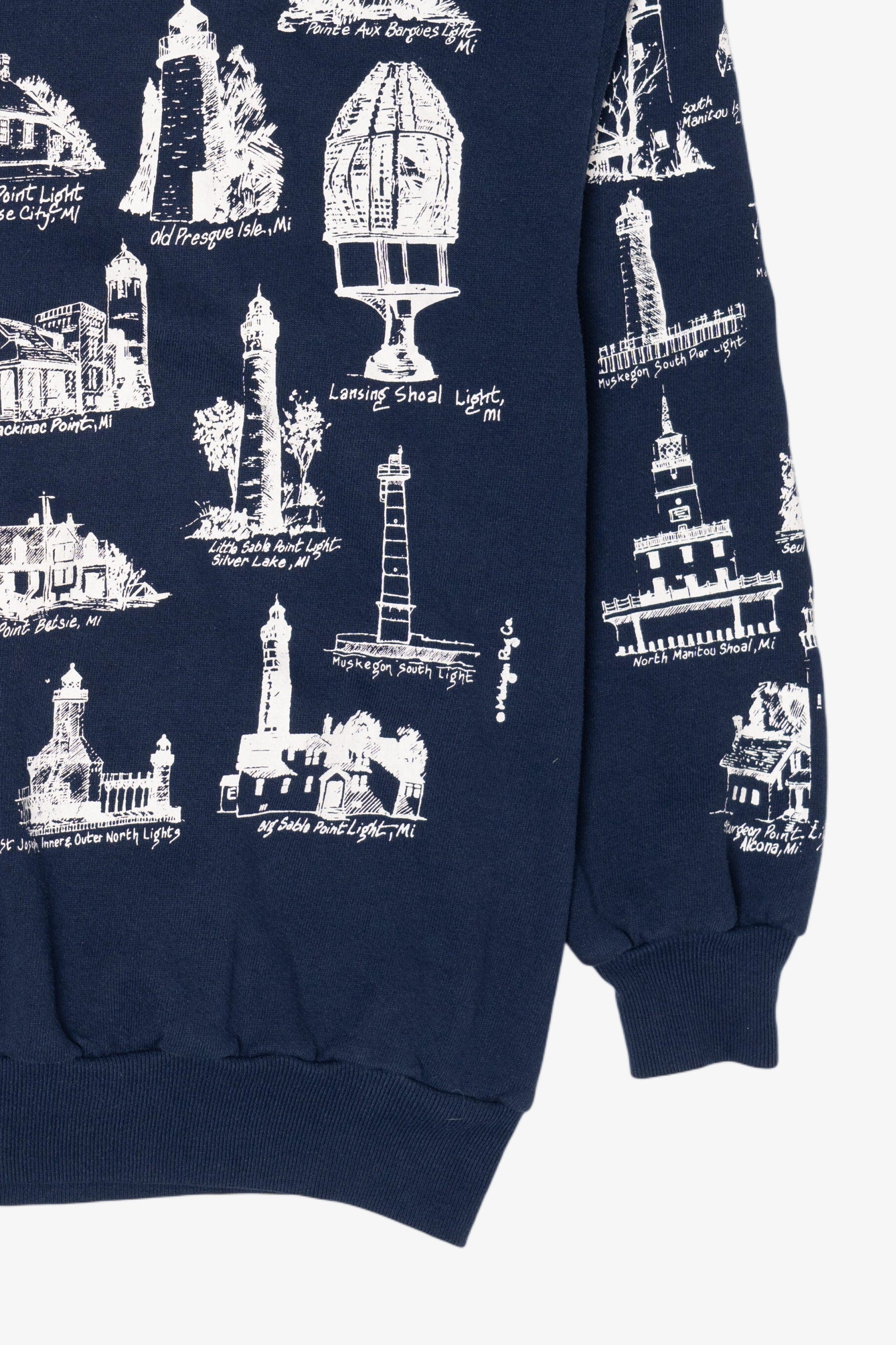 Vintage Navy Blue Michigan Lighthouses Sweatshirt (1990s)