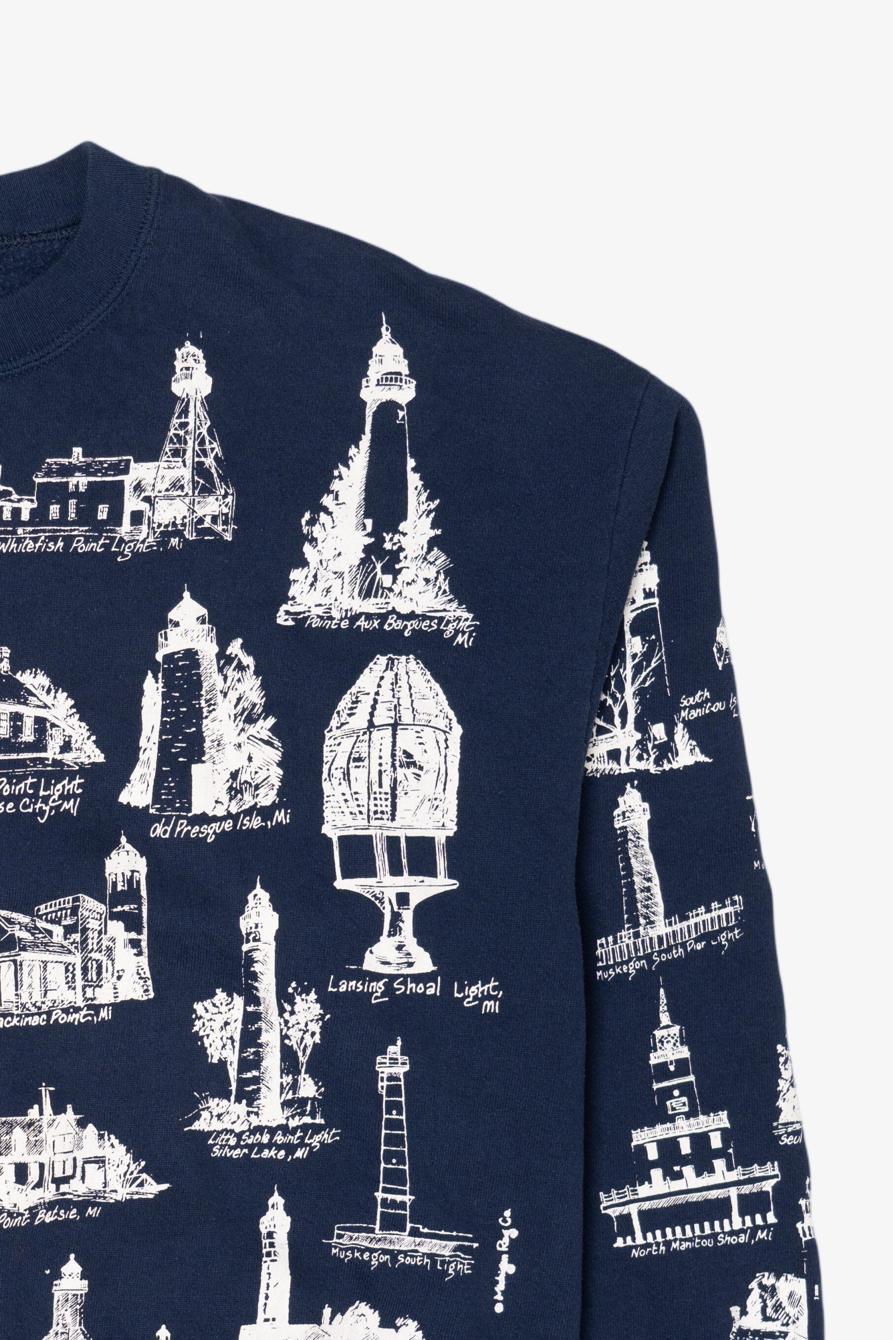 Vintage Navy Blue Michigan Lighthouses Sweatshirt (1990s)