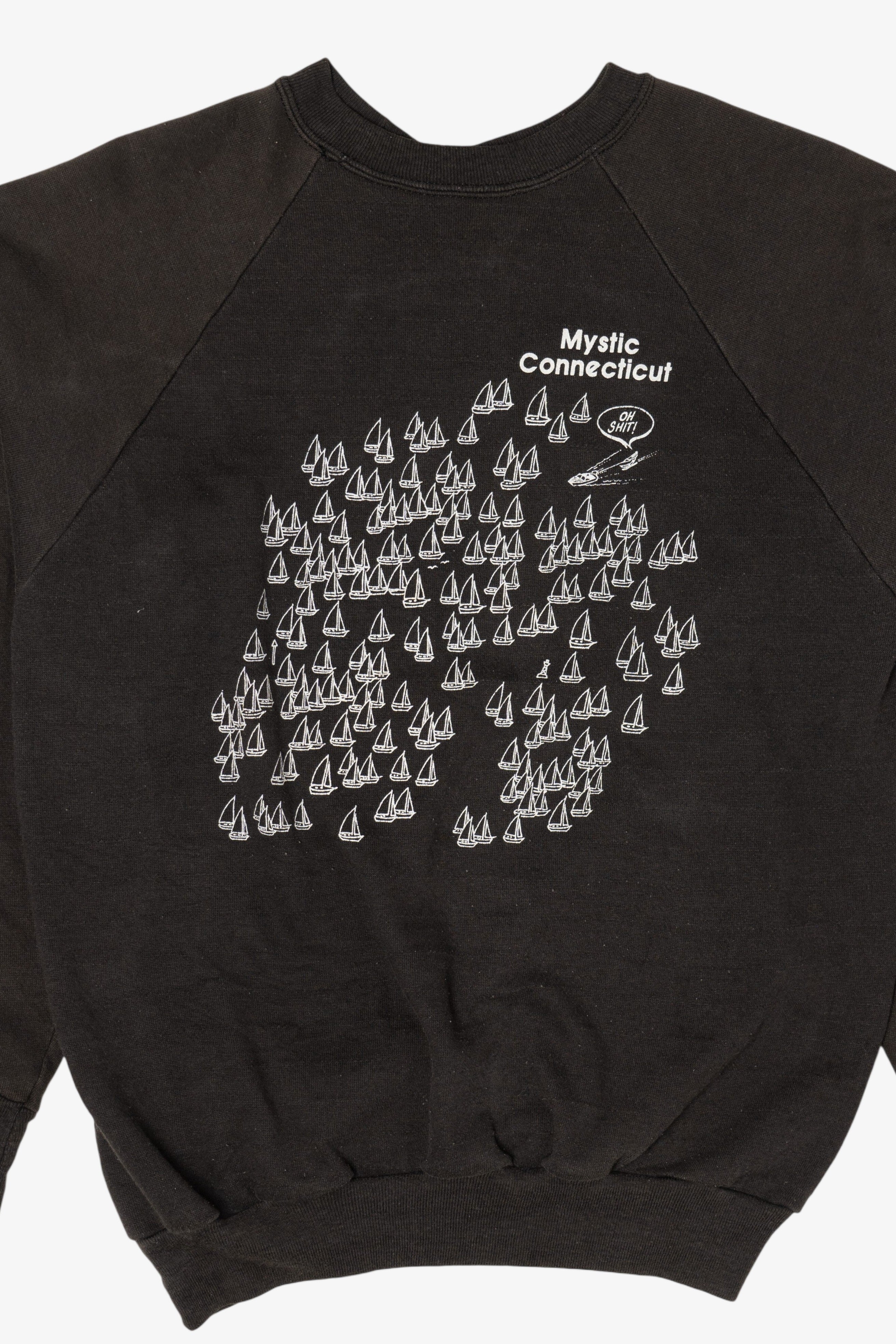 Vintage Mystic Connecticut Sailboats Funny Raglan Sweatshirt (1980s)