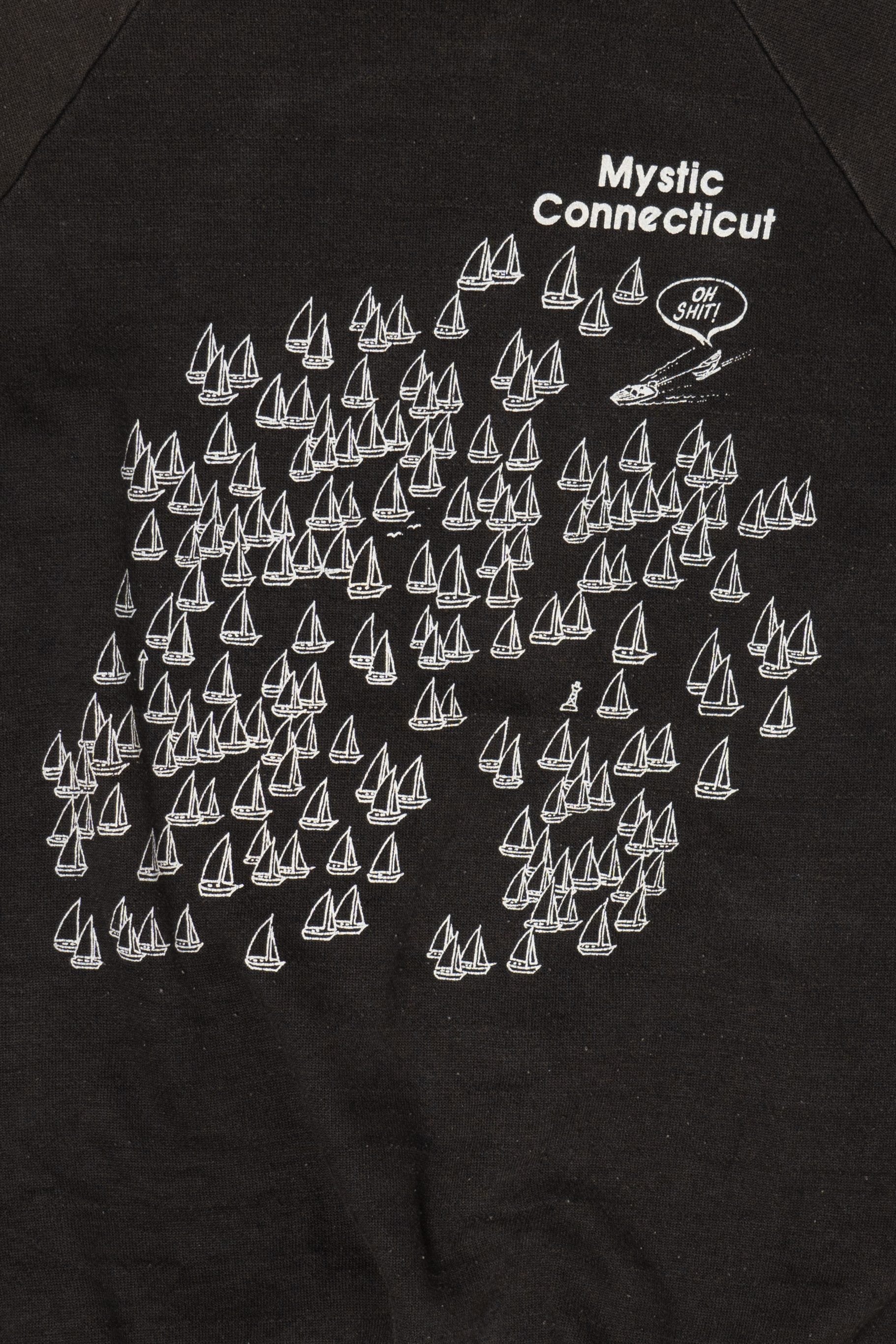 Vintage Mystic Connecticut Sailboats Funny Raglan Sweatshirt (1980s)