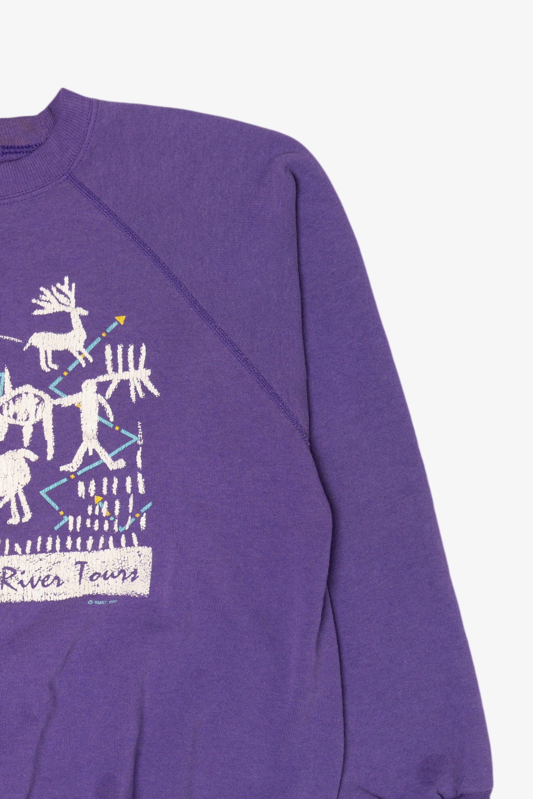 Vintage Purple Rocky Mountain River Tours Raglan Sweatshirt (1990s)