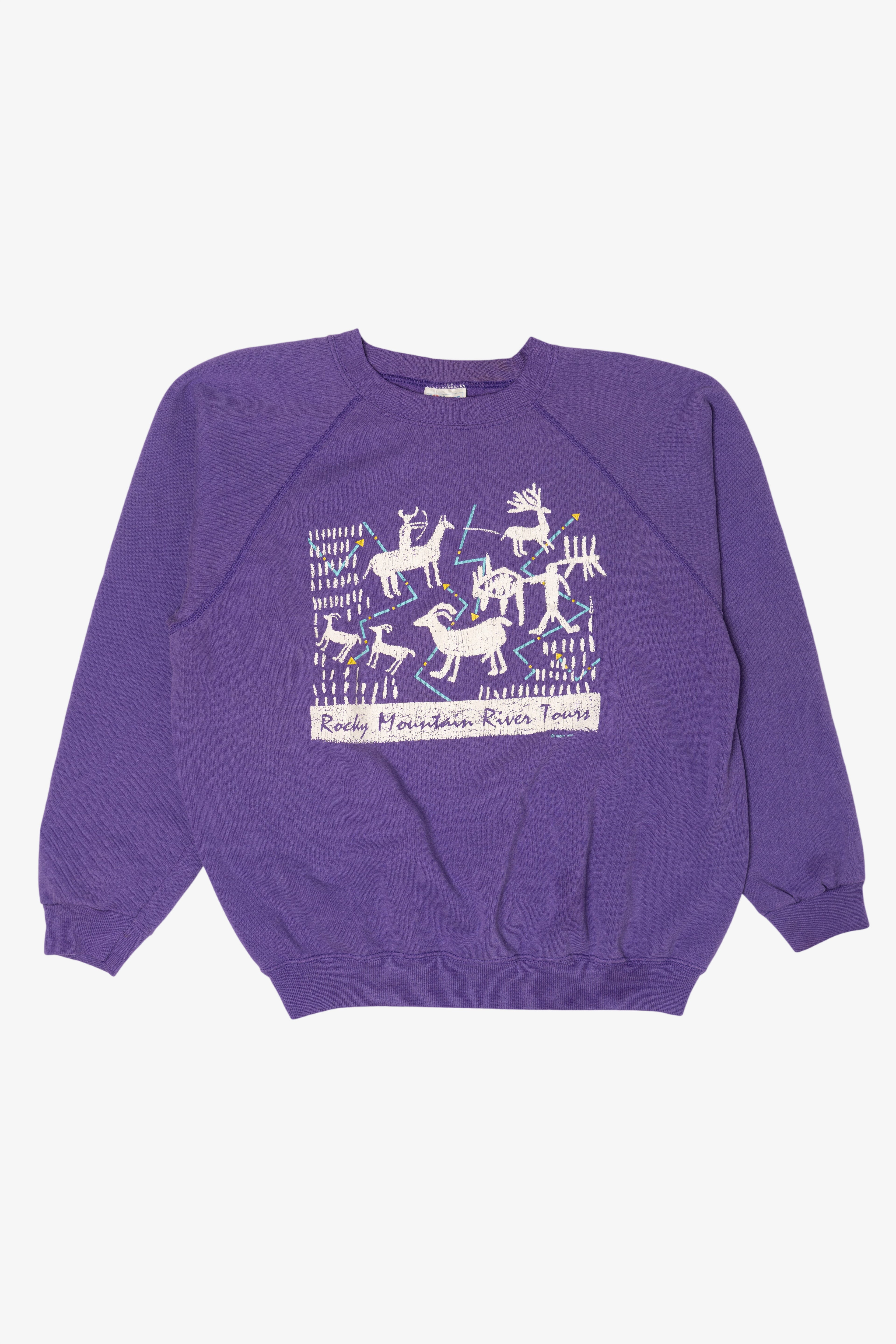 Vintage Purple Rocky Mountain River Tours Raglan Sweatshirt (1990s)