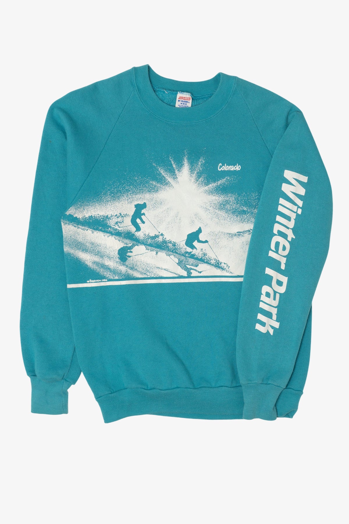 Vintage Teal Colorado Winter Park Skiing Raglan Sweatshirt (1980s)