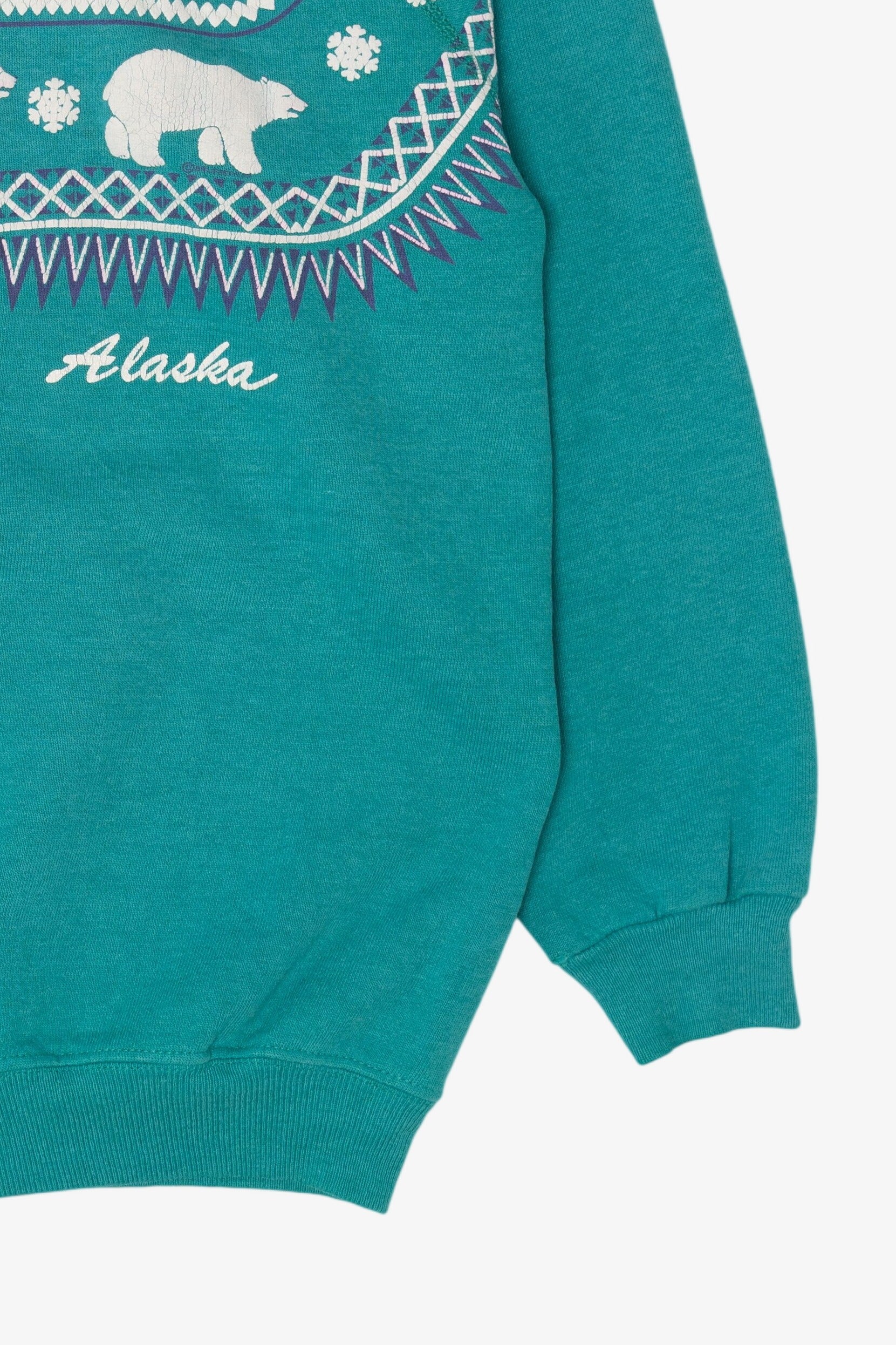 Vintage Teal Embossed Alaska Polar Bears Raglan Sweatshirt (1990s)