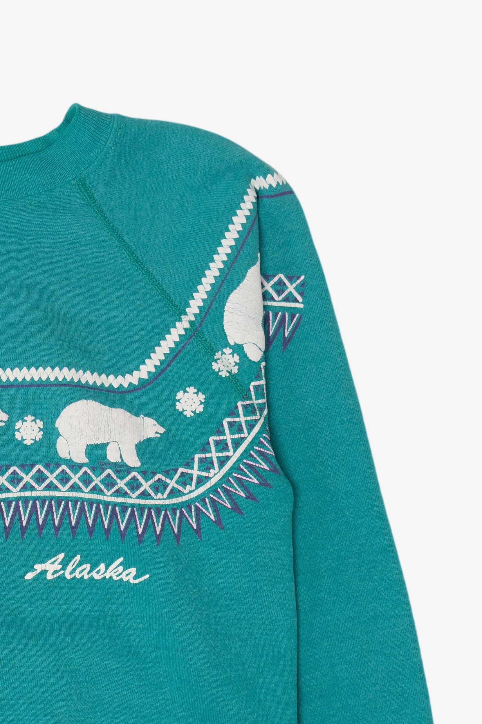 Vintage Teal Embossed Alaska Polar Bears Raglan Sweatshirt (1990s)