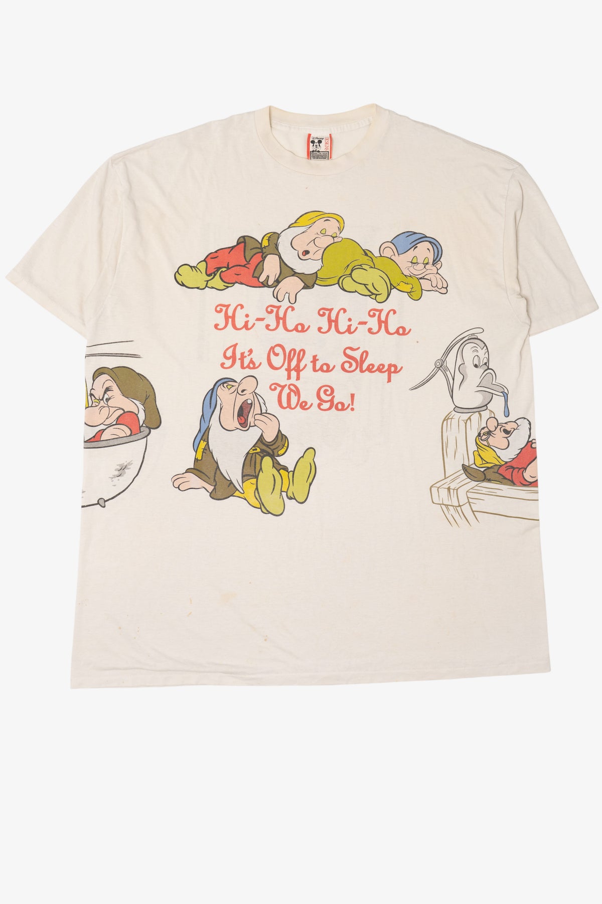 Vintage Disney Snow White Dwarfs "Hi-Ho It's Off To Sleep We Go" All Over Print Pajama T-Shirt (1990s)