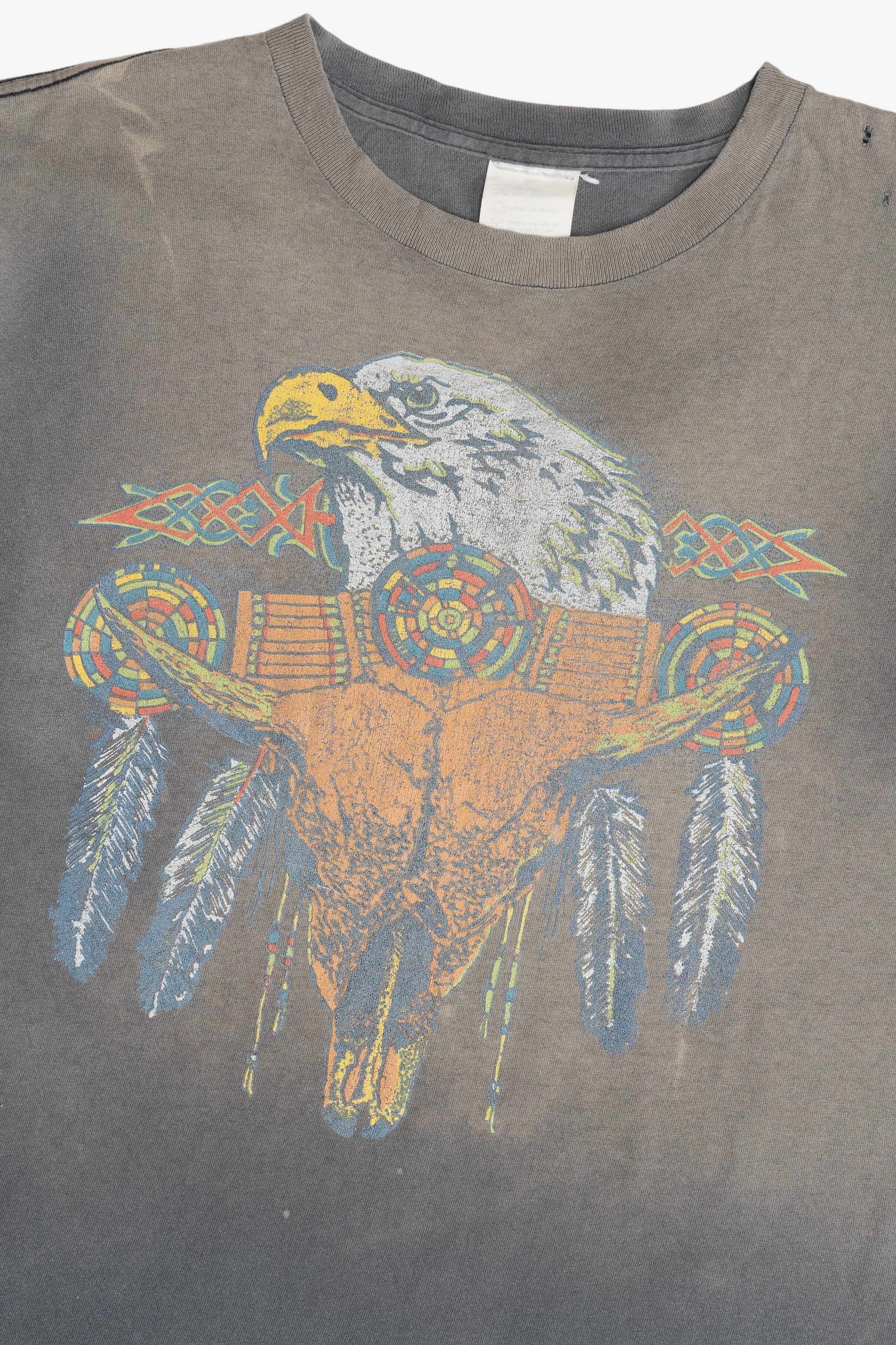 Vintage Distressed Eagle & Skull Southwest Print Sun Faded Single Stitch T-Shirt (1990s)