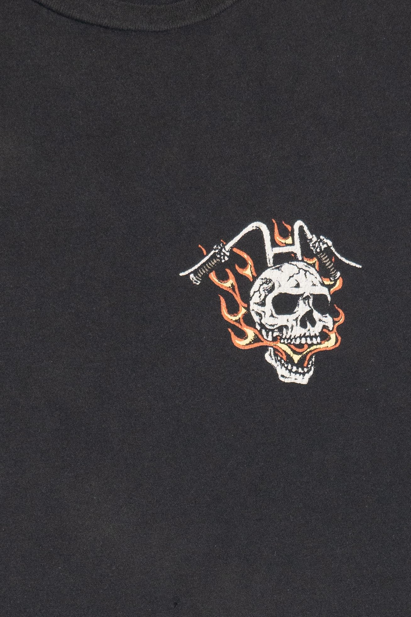 Wrangler "For The Ride Of Life" Motorcycle Skull With Flames Faded T-Shirt (2020s)