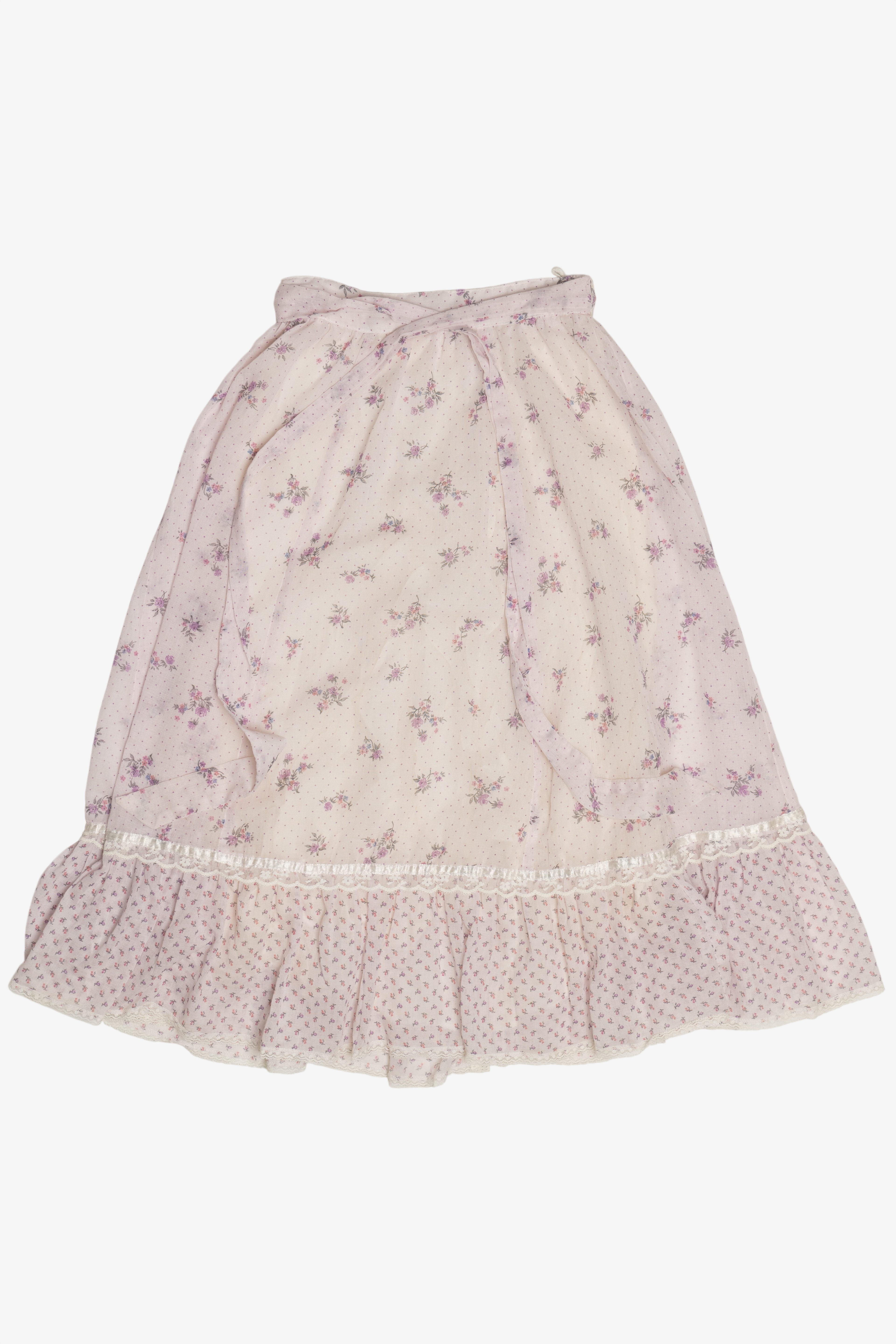 Vintage Gunne Sax 2 Piece Light Lavender Floral Semi Sheer Button Up Top & Skirt Set (1970s)