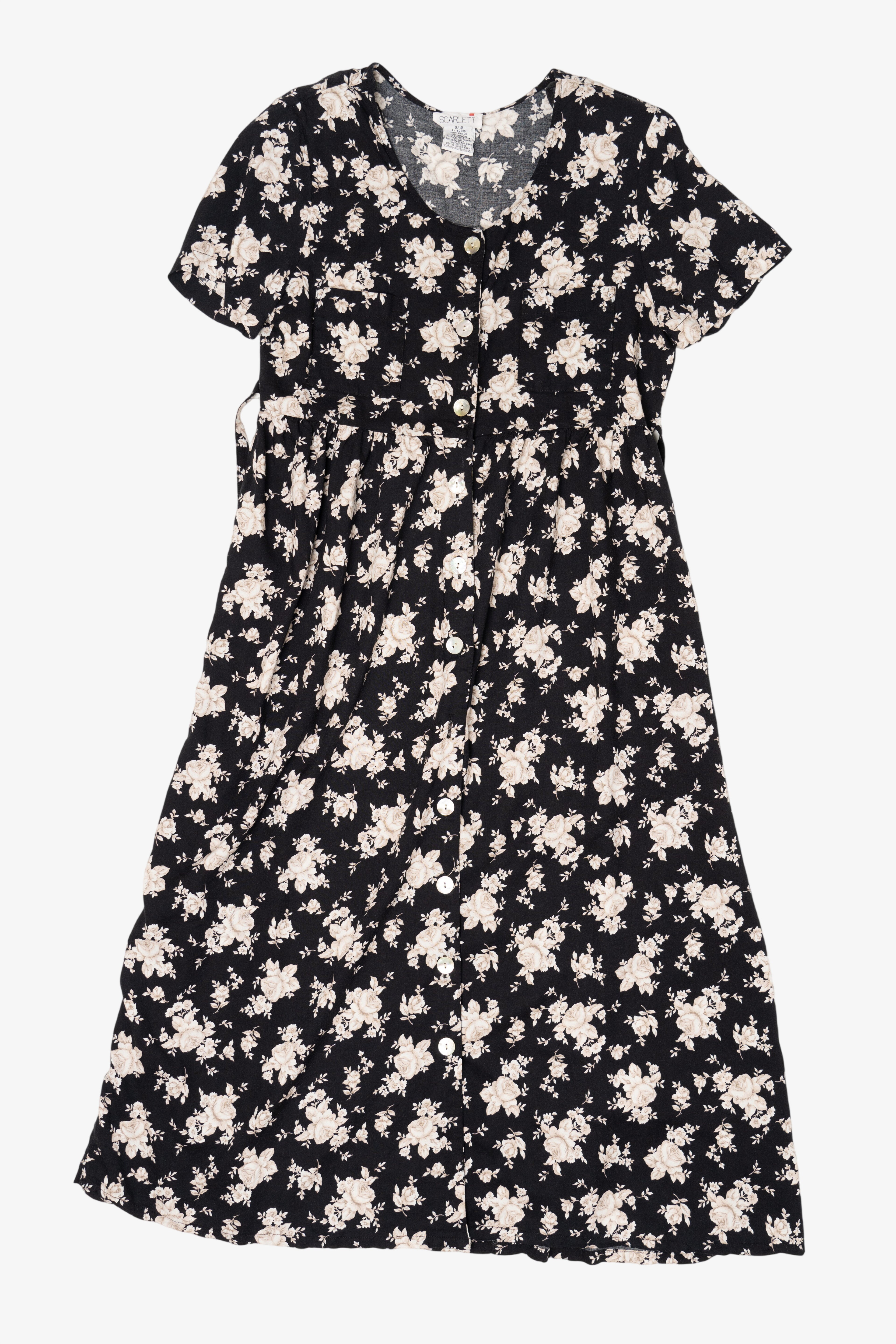 Vintage Black Scarlet Fit Floral Maxi Dress (1990s)
