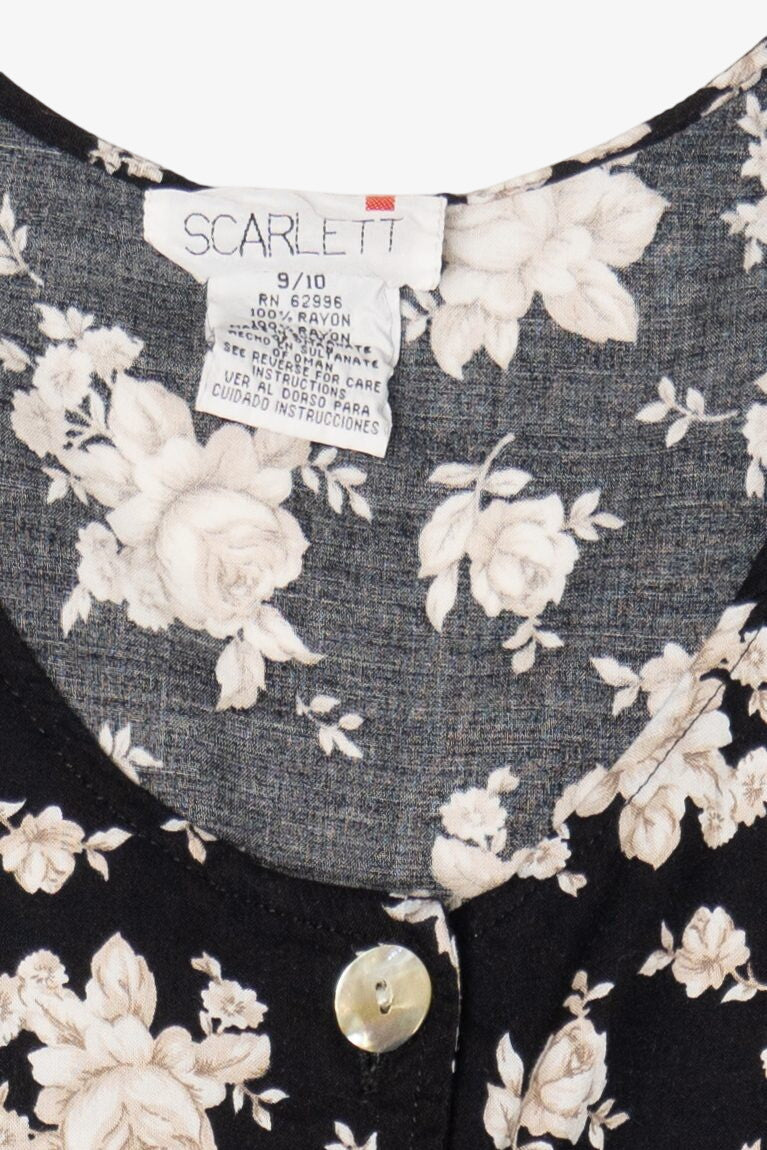 Vintage Black Scarlet Fit Floral Maxi Dress (1990s)