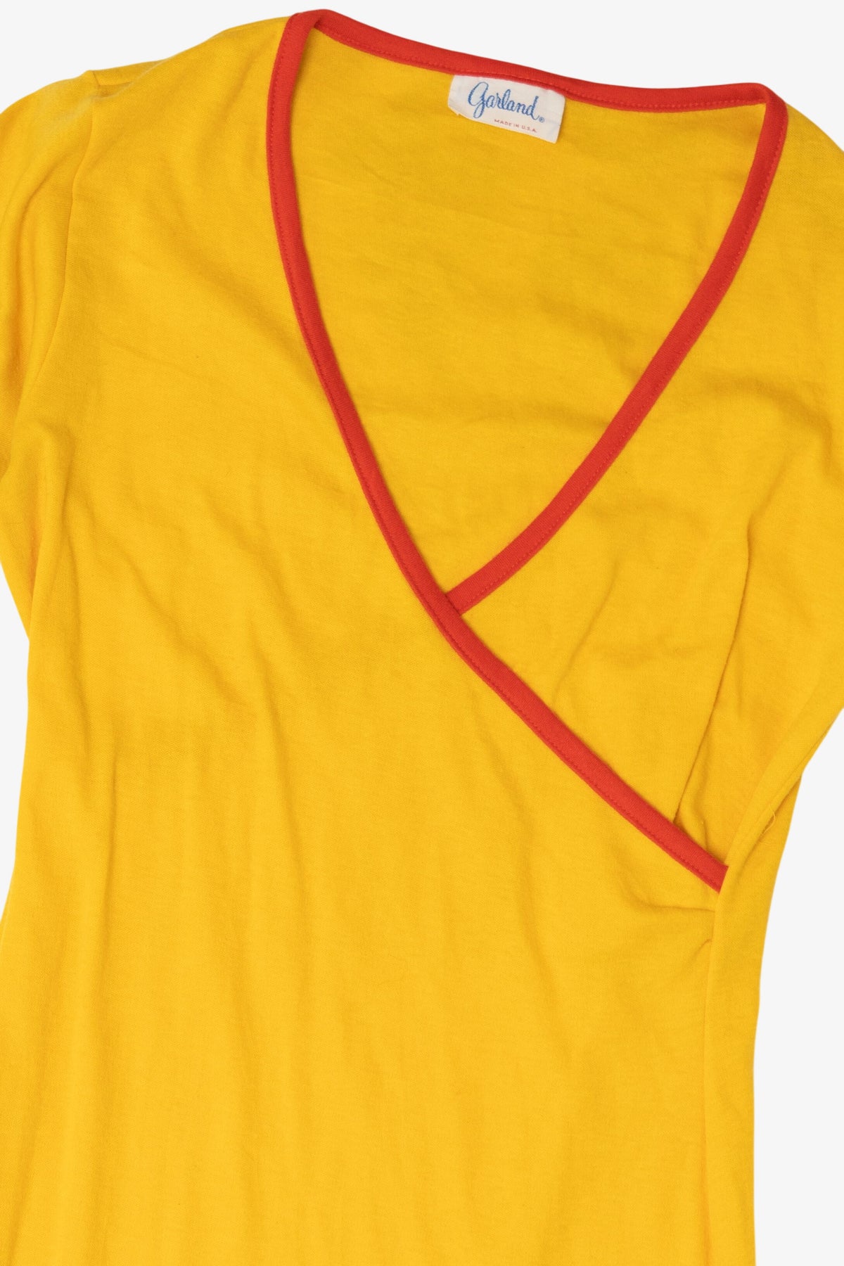 Vintage Yellow Garland V-Neck Faux Wrap Dress (1970s)