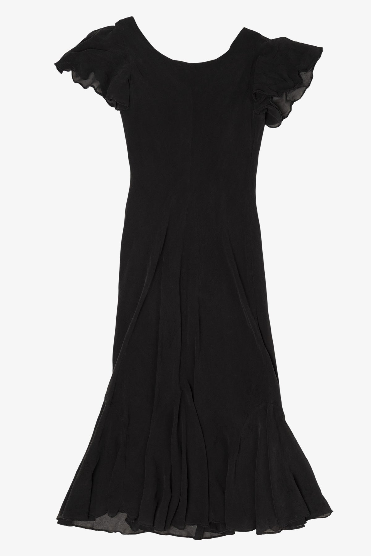 Vintage Black Chadwicks Ruffled Hem Midi Dress (1990s)