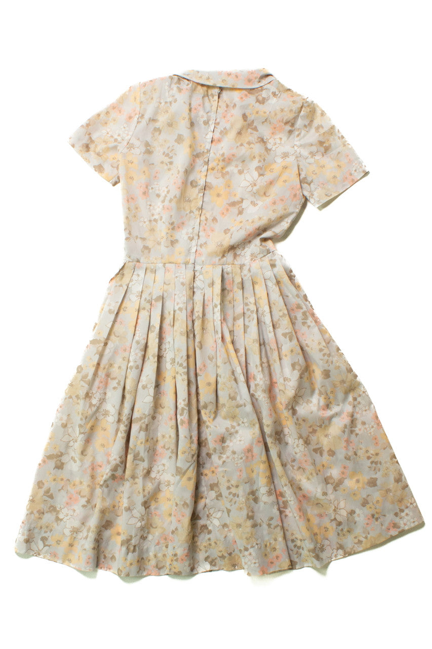 Vintage Pleated Pastel Floral Dress