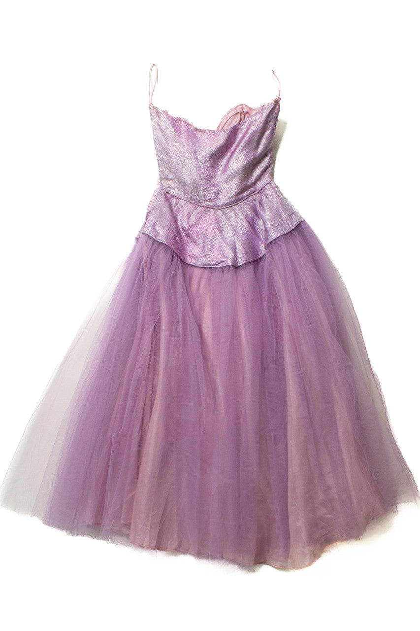 Vintage Lavender Strapless Mesh Dress